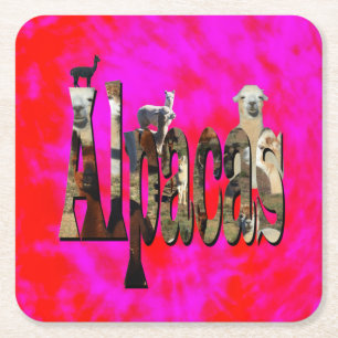 Red And Pink Alpaca Logo Design, Square Paper Coaster