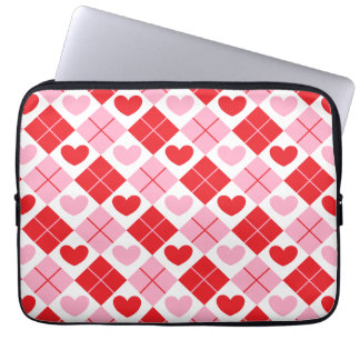 Red and Pink Argyle Heart Pattern Laptop Sleeve