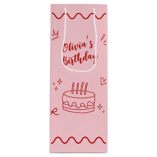 Red and Pink Birthday Wine Gift Bag (Front)