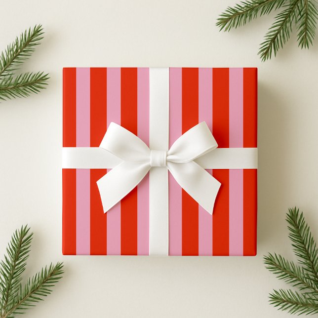Red and Pink Bold Stripe Holiday Wrapping Paper (Creator Uploaded)