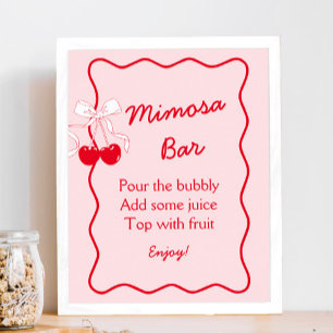 Red and Pink Bow Bridal Shower Mimosa Bar Poster