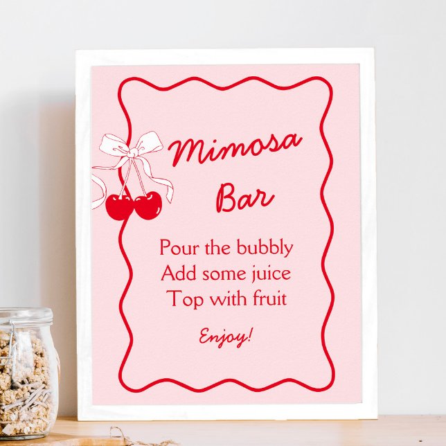 Red and Pink Bow Bridal Shower Mimosa Bar Poster (Creator Uploaded)