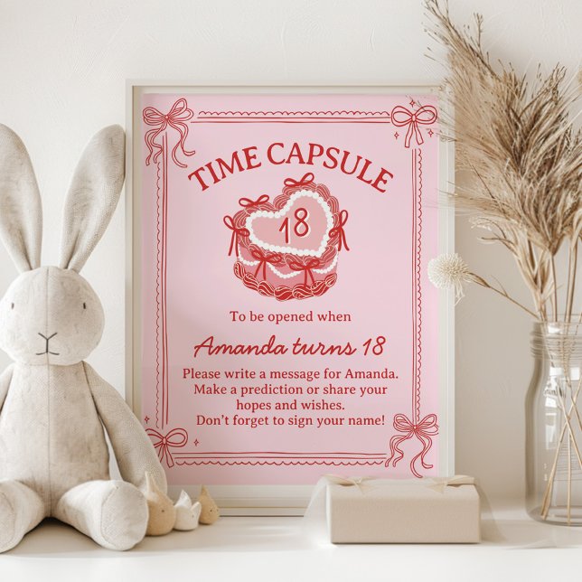 Red and Pink Bow Cake Birthday Time Capsule Sign (Creator Uploaded)
