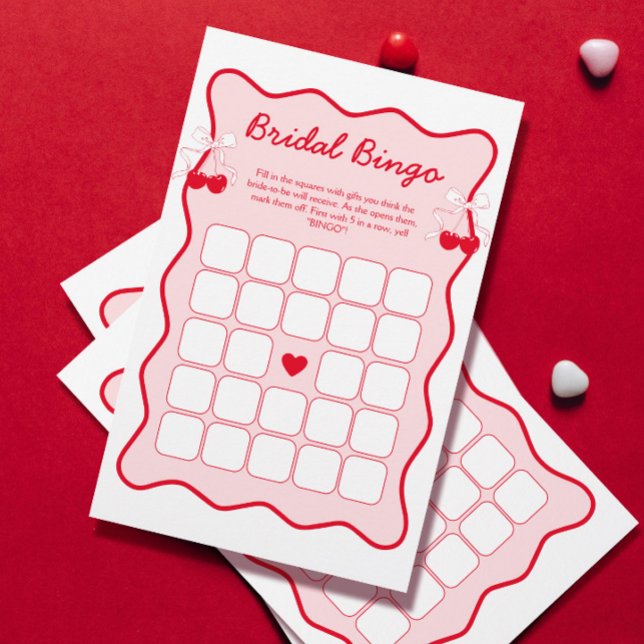 Red and Pink Bow Cherry Bridal Shower Bingo Game (Creator Uploaded)