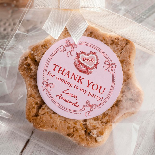 Red and Pink Bow Girls Just Wanna Be One Birthday Classic Round Sticker (Creator Uploaded)