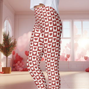  Red and Pink Chequerboard Heart Valentine's  Leggings