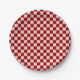 Red and Pink Chequerboard Paper Plate