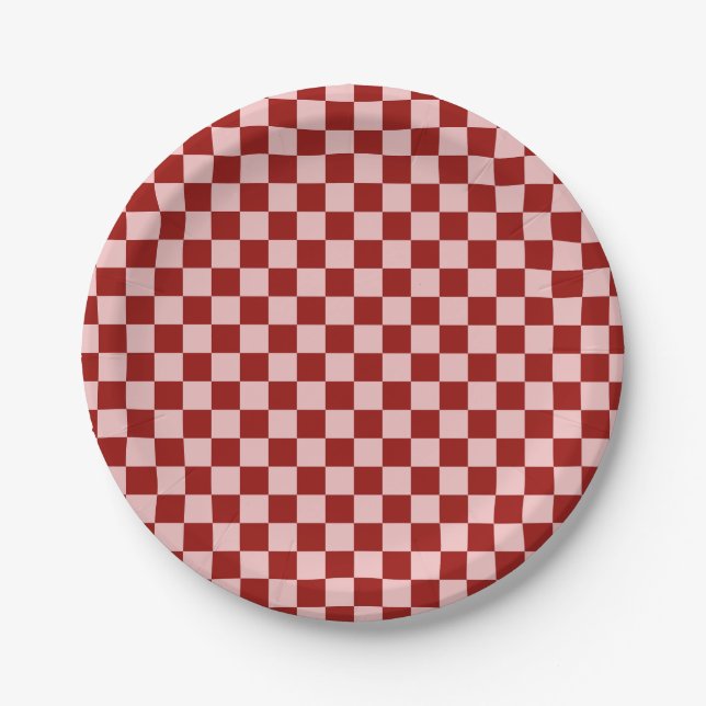 Red and Pink Chequerboard Paper Plate (Front)