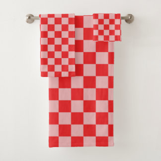 red and pink chequered bath towel set