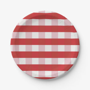 Red and Pink chequered, gingham effect Paper Plate