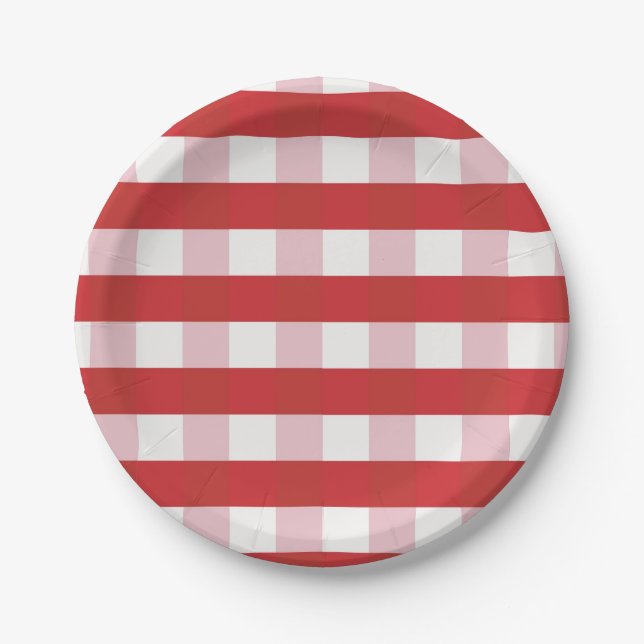 Red and Pink chequered, gingham effect Paper Plate (Front)