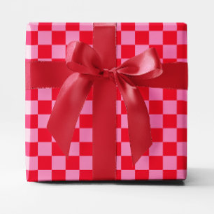 Red and Pink Chequered Wrapping Paper