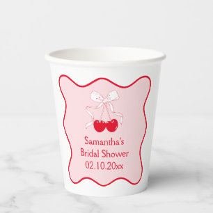 Red and Pink Cherry on Top Bridal Shower Paper Cups