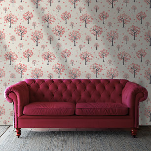 Red and Pink Cherry Tree Blossom Pattern Wallpaper
