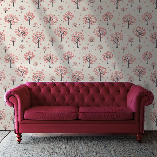 Red and Pink Cherry Tree Blossom Pattern Wallpaper (Creator Uploaded)