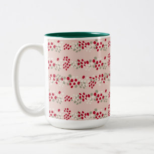 Red and Pink Christmas Berries Two-Tone Coffee Mug