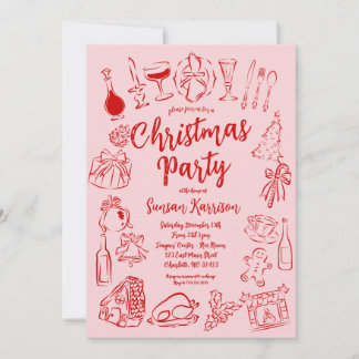 Red and Pink Christmas Invitation Doodles 