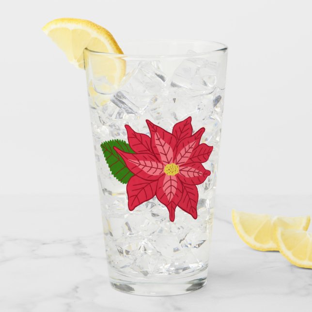 Red and Pink Christmas Poinsettia Glass (Front Ice)