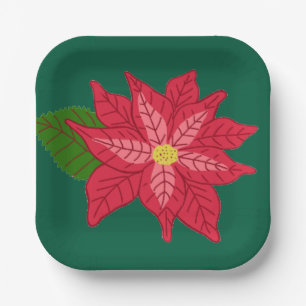 Red and Pink Christmas Poinsettia Paper Plate