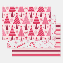 Red and Pink Christmas Trees, Candy and Stripes 