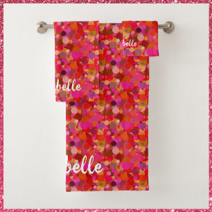 Red and Pink Circle Confetti Hand Towel