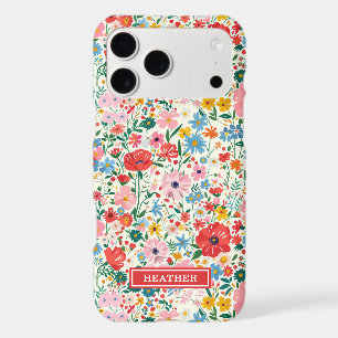 Red and Pink Ditsy Flowers Monogrammed