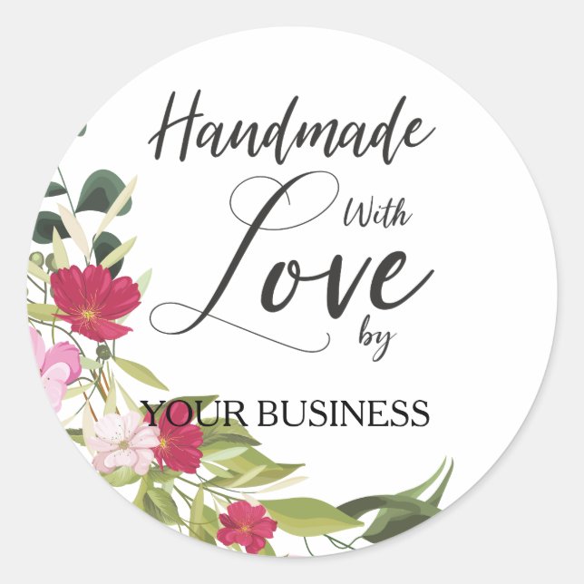 Red and Pink Floral Craft Articles Handmade Classic Round Sticker (Front)