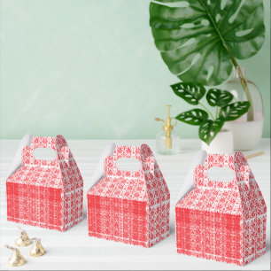 Red and pink floral graphics featuring geraniums i favour box
