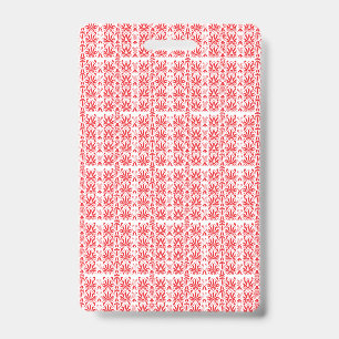 Red and pink floral graphics featuring geraniums i ID badge