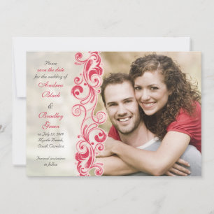 Red and Pink Floral Photo Save the Date Card