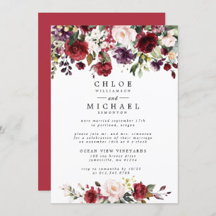 Red and Pink Floral Rustic Elopement Reception Invitation