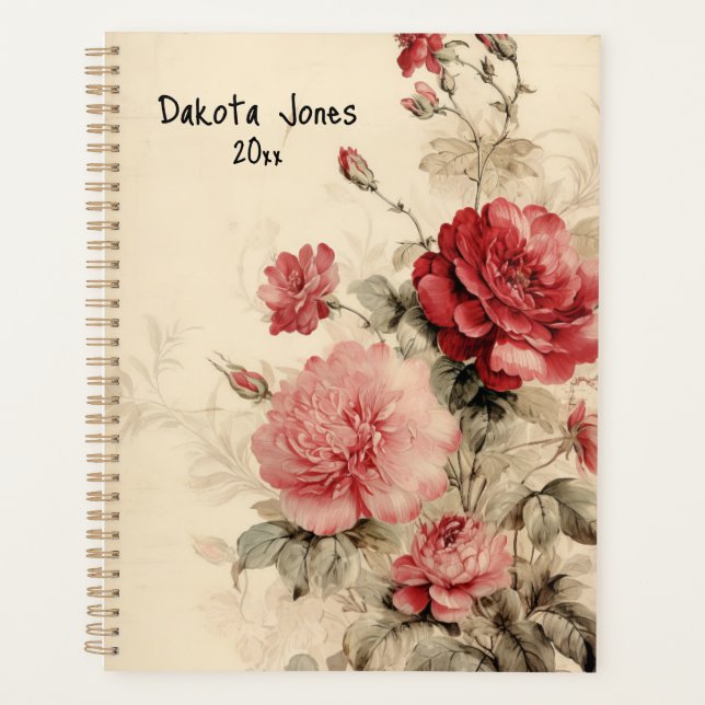 Red and Pink Floral Watercolor Roses Planner (Front)