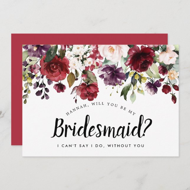 Red and Pink Floral Will You be My Bridesmaid Card (Front/Back)