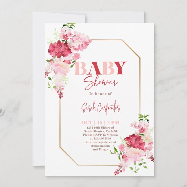 Red and Pink Flower Baby Shower Invitation (Front)