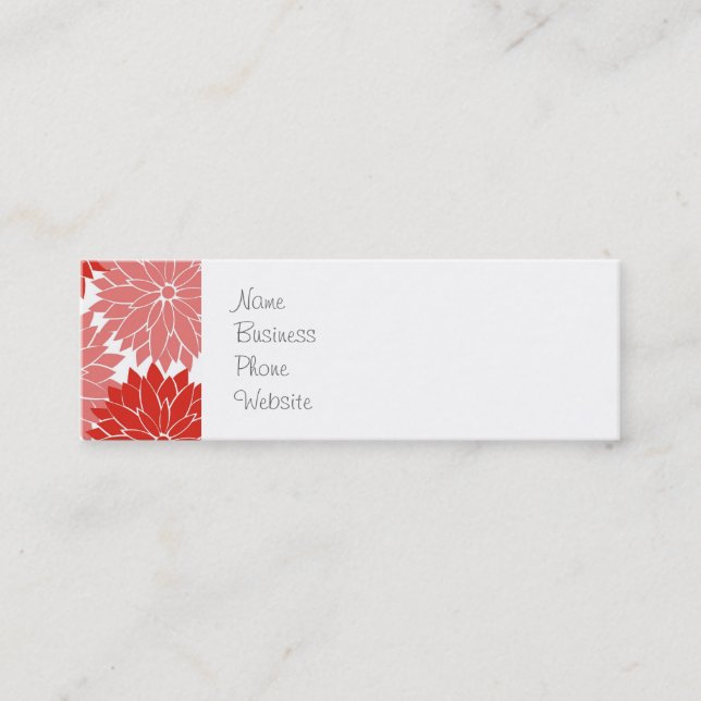 Red and Pink Flower Blossoms Floral Print Mini Business Card (Front)