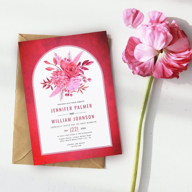 Red and pink flowers and arch wedding invitation (Creator Uploaded)