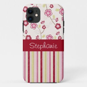 Red and Pink Flowers and Stripes Personalised Case-Mate iPhone Case