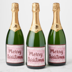 Red and Pink frost Merry Christmas Sparkling Wine Label