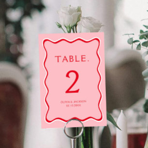 Red and Pink Funky Wedding Table Card