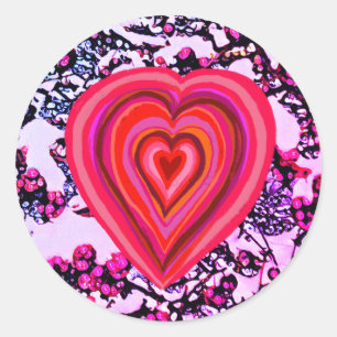 red and pink heart classic round sticker