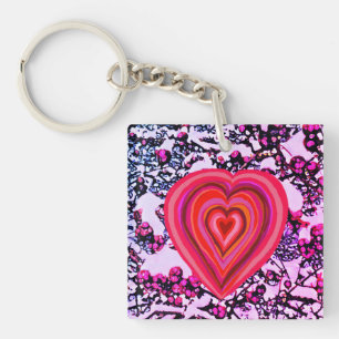 red and pink heart key ring