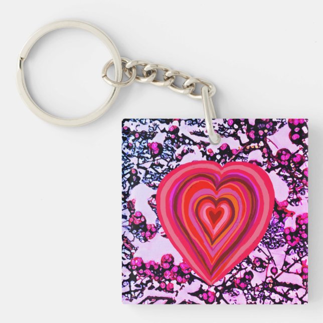 red and pink heart key ring (Front)