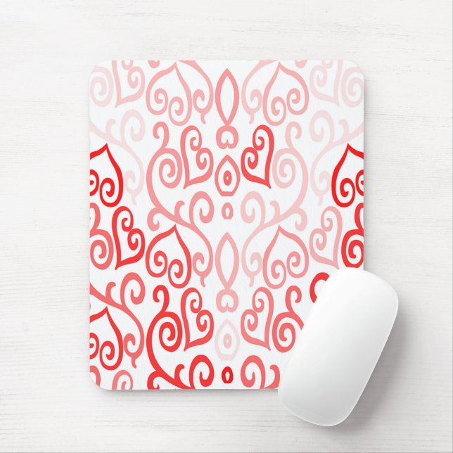 Red and Pink Heart Pattern Mouse Pad (With Mouse)