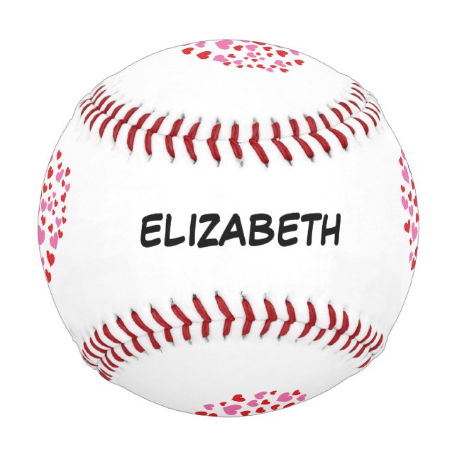 Red And Pink Hearts | Add Your Name Baseball (Front)