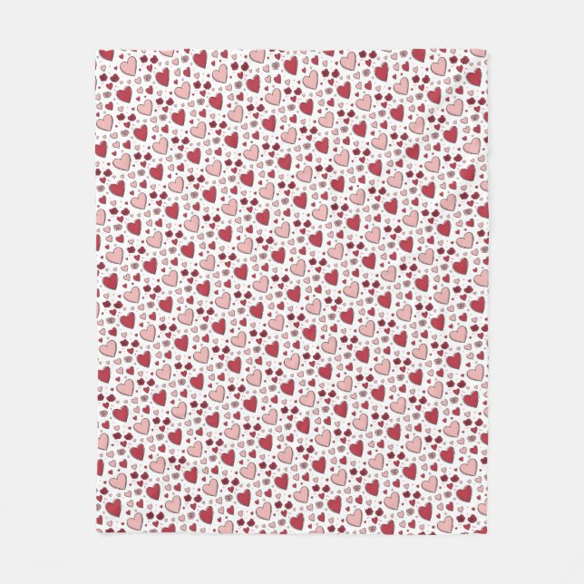 Red and Pink Hearts and Roses Doodle Art Fleece Blanket (Front)