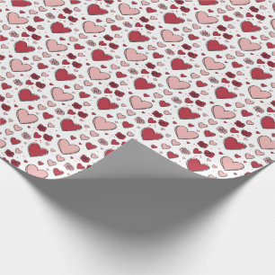 Red and Pink Hearts and Roses Doodle Art Wrapping Paper