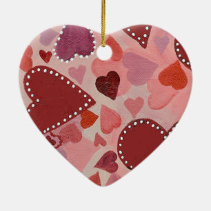 red and pink hearts ceramic tree decoration