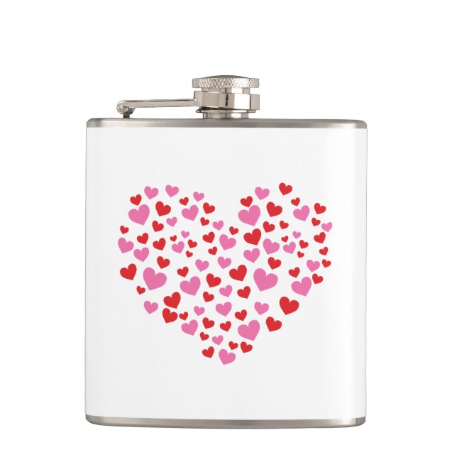 Red And Pink Hearts Hip Flask (Front)