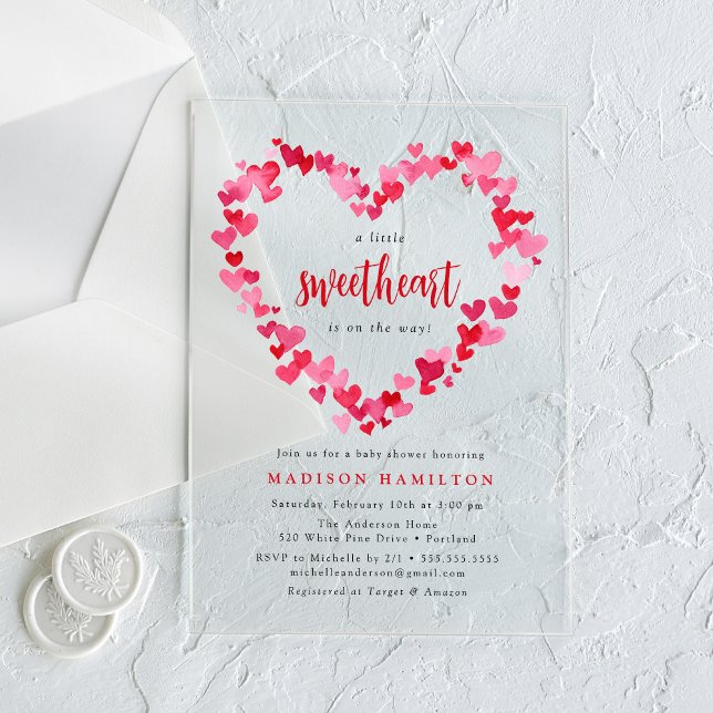 Red and Pink Hearts Little Sweetheart Baby Shower Acrylic Invitations (Creator Uploaded)