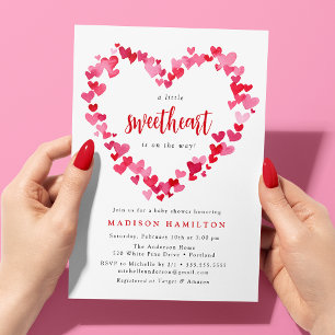 Red and Pink Hearts Little Sweetheart Baby Shower Invitation